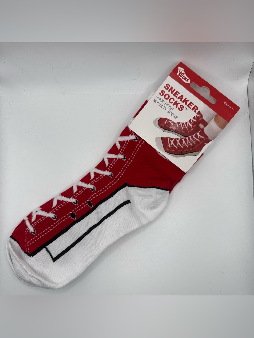 NWT Silly Socks Red Sneaker Print Novelty Crew Socks